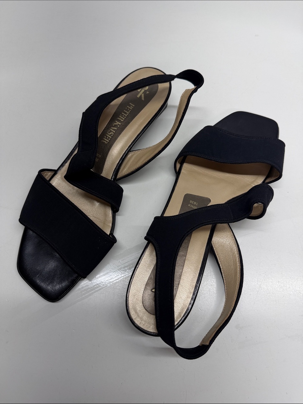 Peter Kaiser Slingback Sandals Low Heel Open Toe Stretch Strappy Black Size 9.5